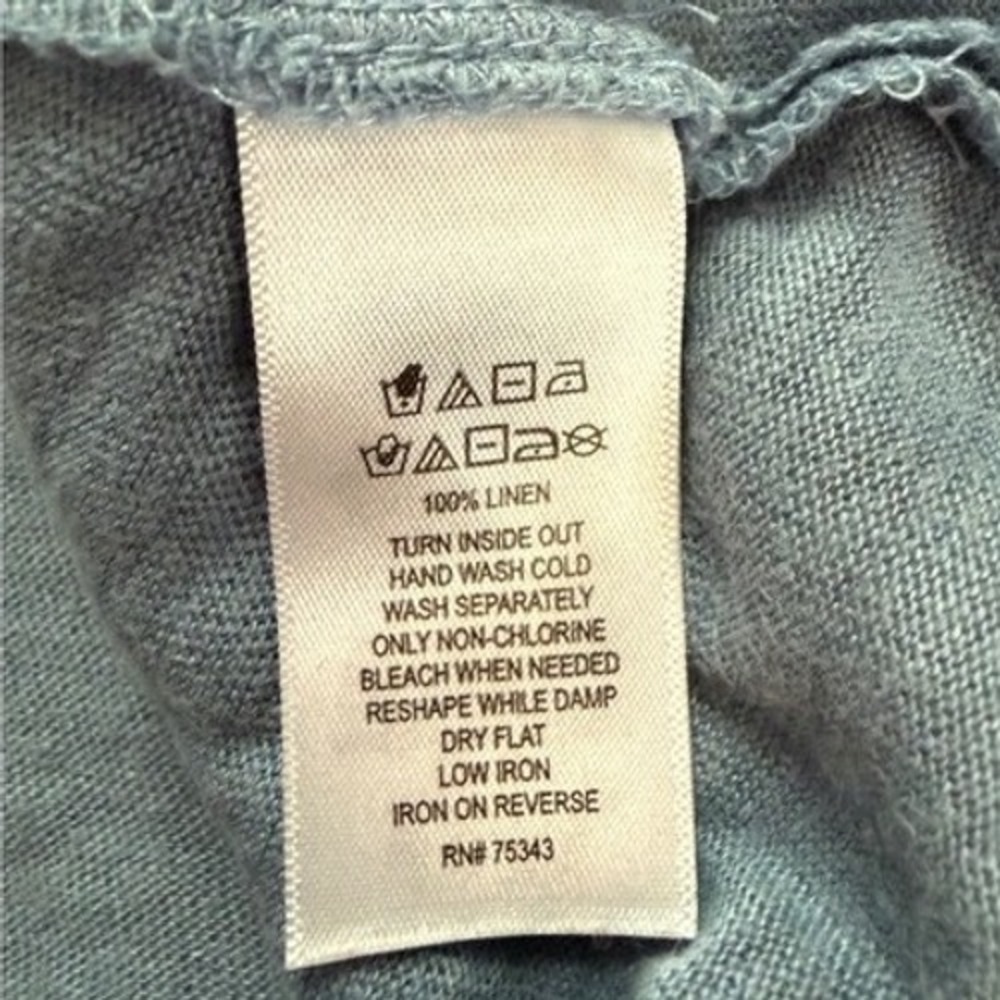 Tahari Dusty Blue 100% Linen V-Neck Short Sleeve Tee S Coastal Quiet Luxury - Picture 7 of 7